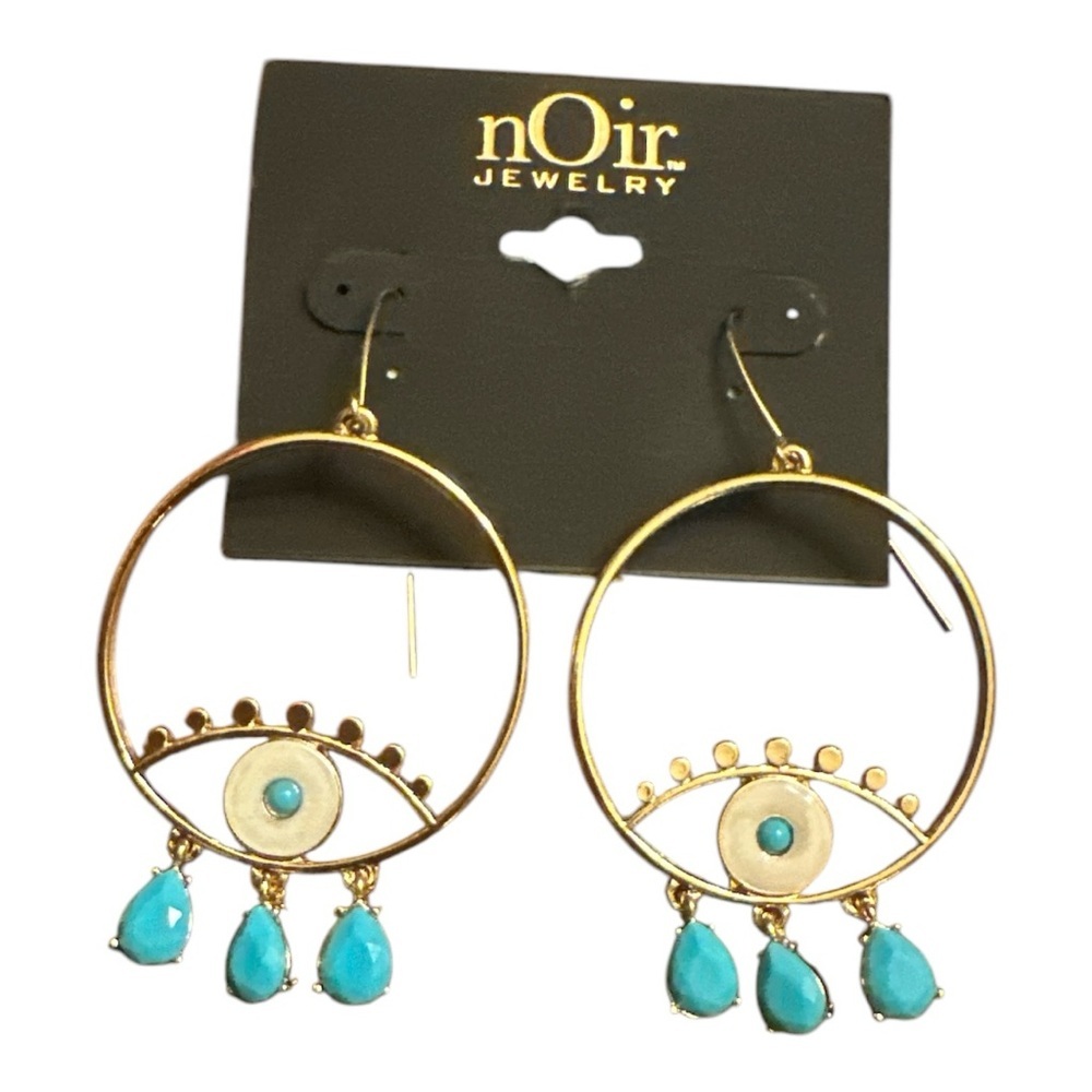 nOir Jewelry Evil Eye Hoop Earrings – Gold & Turquoise – NWT - Picture 4 of 4